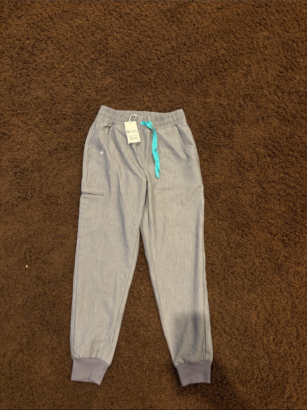 FIGS Gray Jogger scrub Pants with Aqua Drawstring. Brand new!